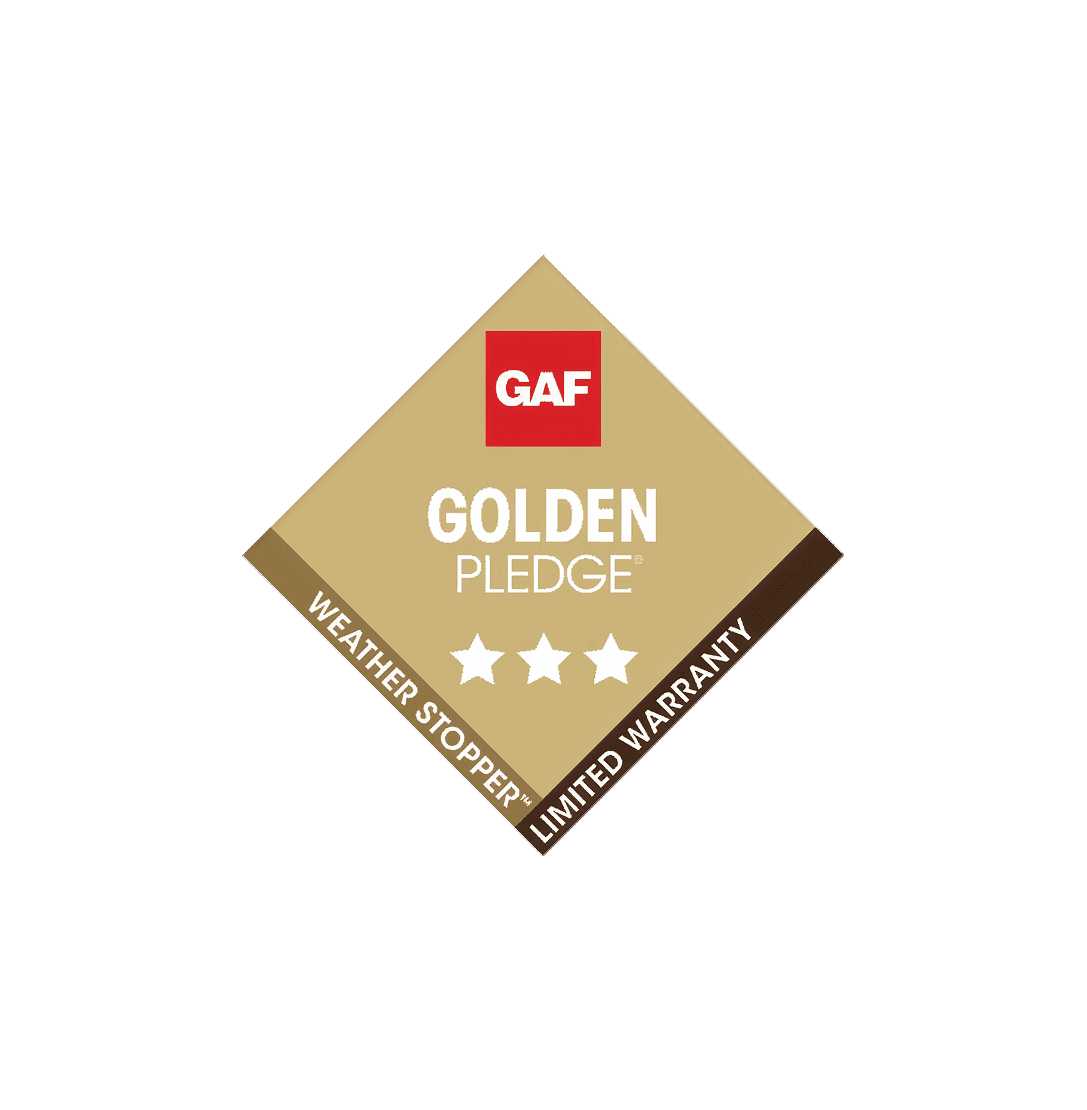 GAF Golden Pledge weather stopper limited warranty certification badge with three stars