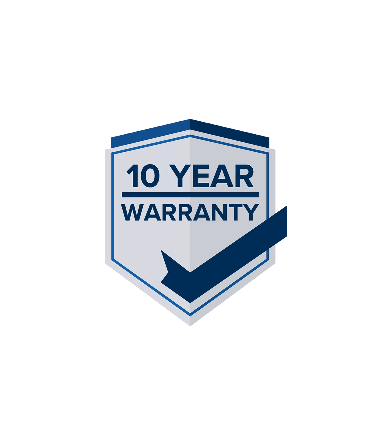 10 year warranty badge with checkmark seal