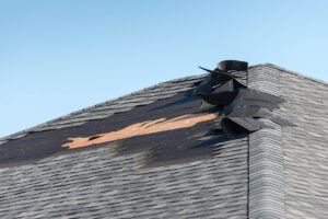 A damaged roof in need of inspection